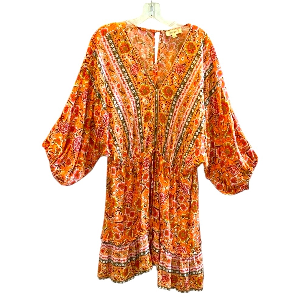 Umgee Orange Paisley V-Neck Mini Dress - Picture 14 of 15
